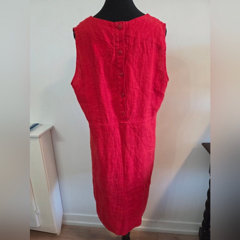 FLAX red linen A-line dress Sz M - Picture 3 of 8